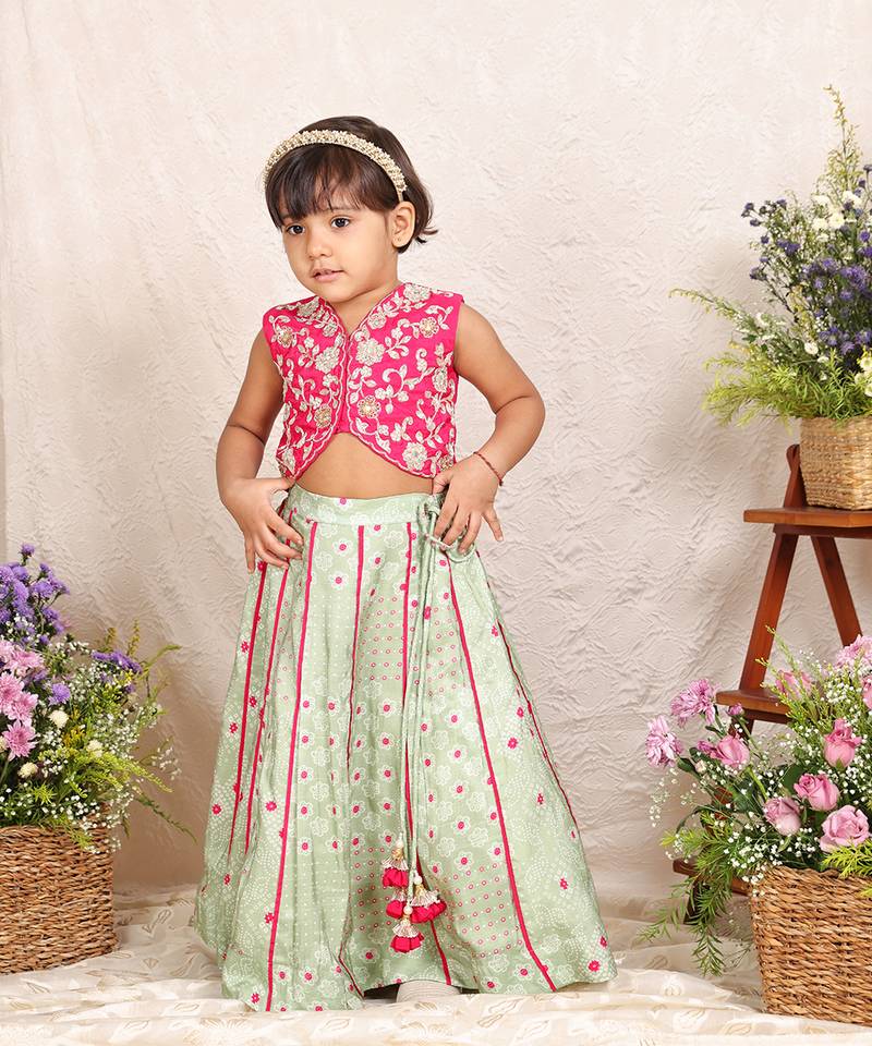 Hot pink embroidered silk lehenga set
