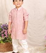 Dusty pink embroidered chanderi kurta set