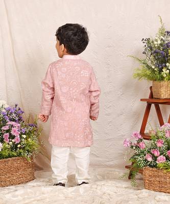 Dusty pink embroidered chanderi kurta set 2