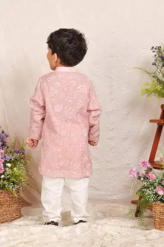 Dusty pink embroidered chanderi kurta set