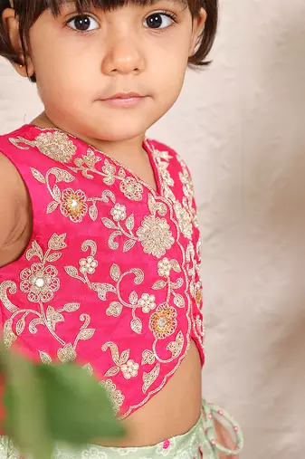 Hot pink embroidered silk lehenga set