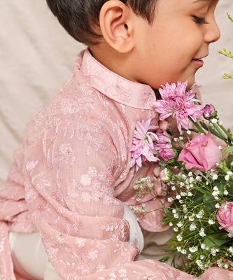 Dusty pink embroidered chanderi kurta set 3