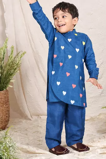 Blue embroidered silk kurta set