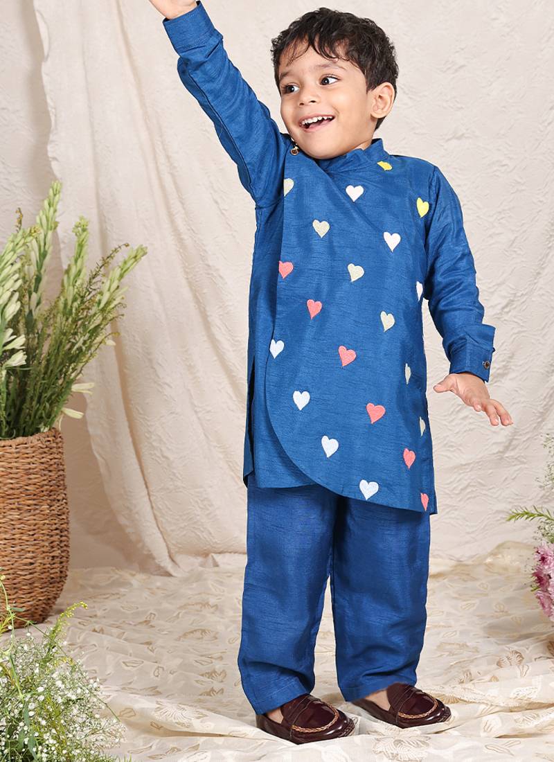 Blue embroidered silk kurta set