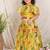 Lime green printed silk lehenga set