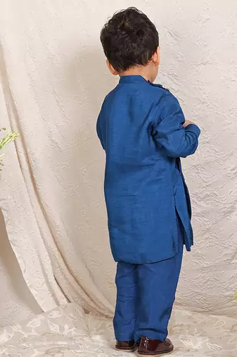 Blue embroidered silk kurta set