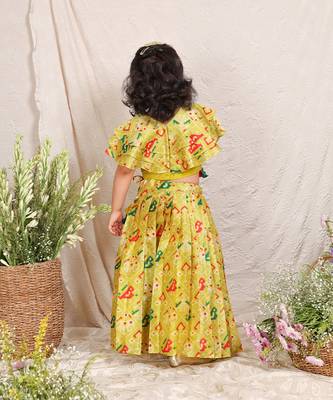 Lime green printed silk lehenga set 2