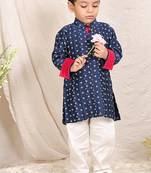 Navy blue printed chanderi kurta set