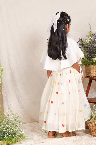 Off white embroidered organza lehenga set