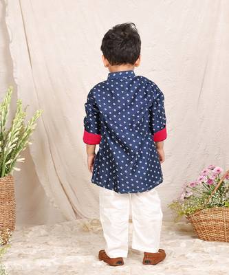 Navy blue printed chanderi kurta set 2