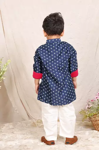 Navy blue printed chanderi kurta set