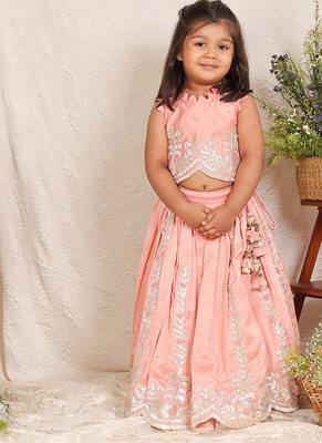 Pink embroidered chanderi lehenga set 1