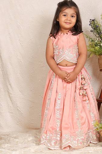 Pink embroidered chanderi lehenga set