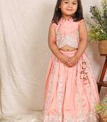 Pink embroidered chanderi lehenga set