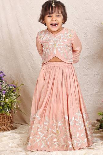 Pink embroidered silk lehenga set