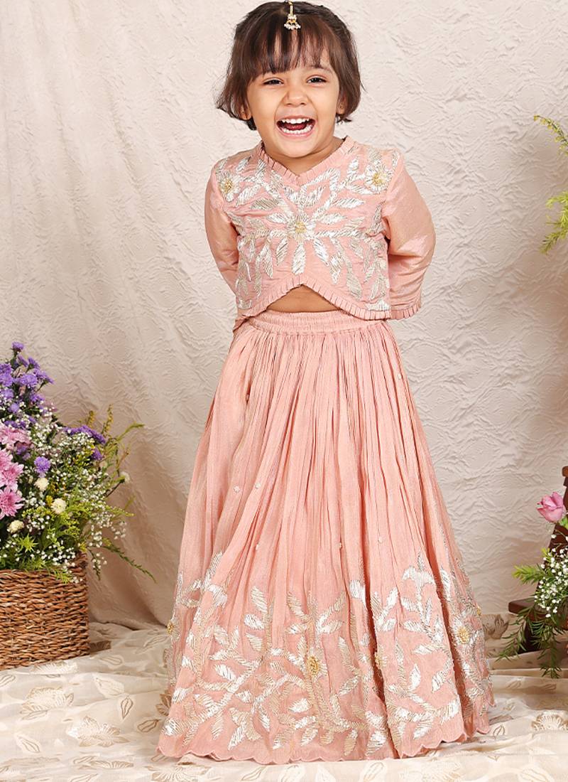 Pink embroidered silk lehenga set