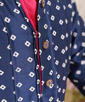 Navy blue printed chanderi kurta set 3