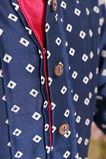 Navy blue printed chanderi kurta set