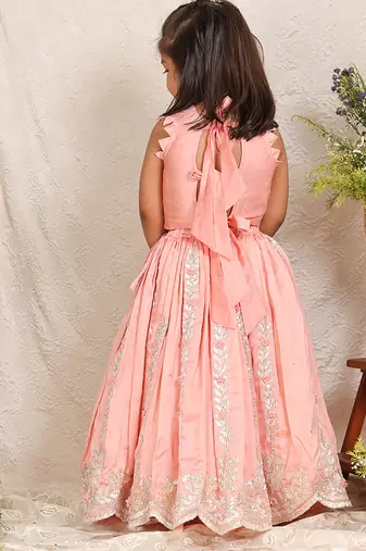 Pink embroidered chanderi lehenga set