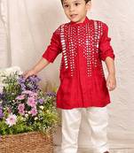 Red embroidered cotton kurta set