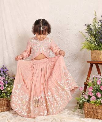 Pink embroidered silk lehenga set 3