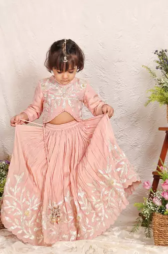 Pink embroidered silk lehenga set