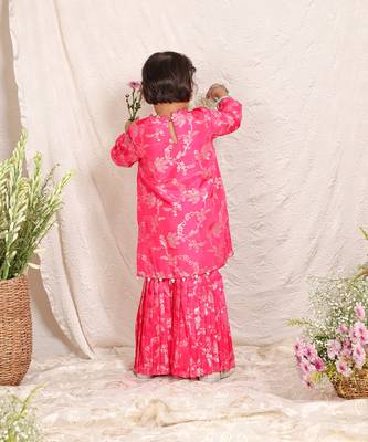 Hot pink printed silk sharara set 2