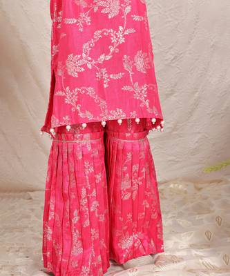 Hot pink printed silk sharara set 3