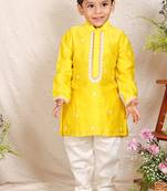 Yellow embroidered chanderi kurta set