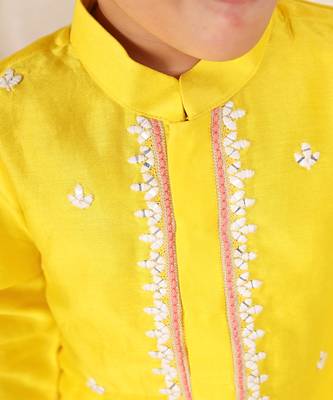 Yellow embroidered chanderi kurta set 3