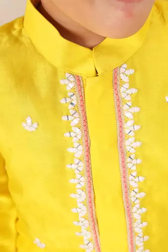 Yellow embroidered chanderi kurta set