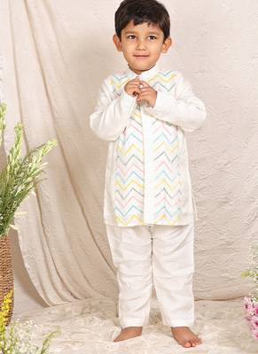 White embroidered silk kurta set 1