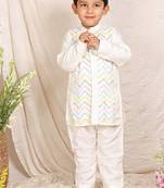 White embroidered silk kurta set