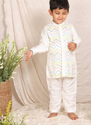 White embroidered silk kurta set 2