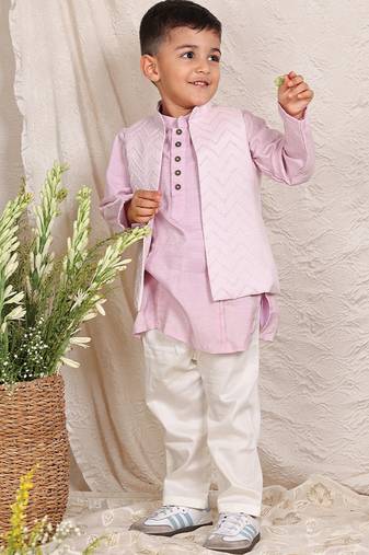 Lavender embroidered silk kurta jacket set