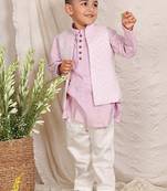 Lavender embroidered silk kurta jacket set