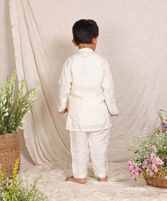 White embroidered silk kurta set 4