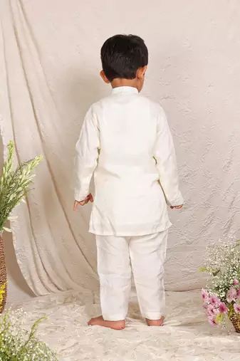 White embroidered silk kurta set