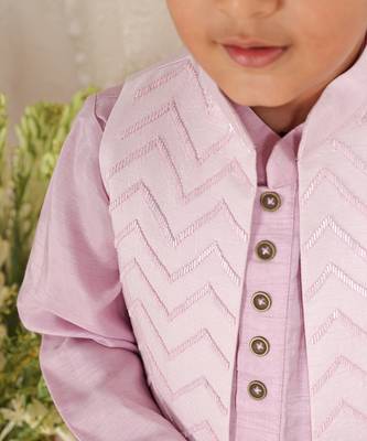 Lavender embroidered silk kurta jacket set 2