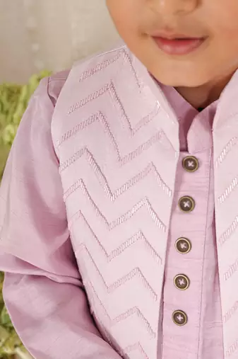 Lavender embroidered silk kurta jacket set