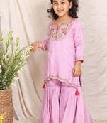 Lavender embroidered silk sharara set