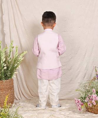 Lavender embroidered silk kurta jacket set 3