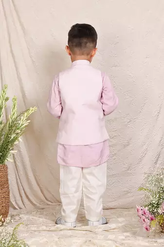 Lavender embroidered silk kurta jacket set