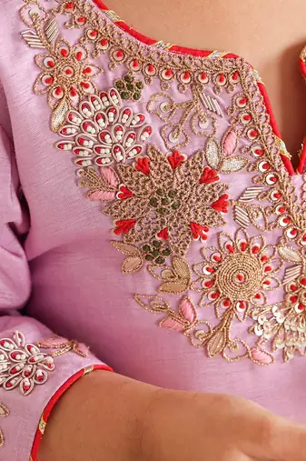 Lavender embroidered silk sharara set