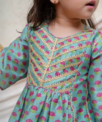 Sea green printed chanderi kurti set 3