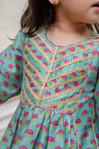 Sea green printed chanderi kurti set