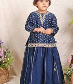 Navy blue embroidered chanderi kurta set