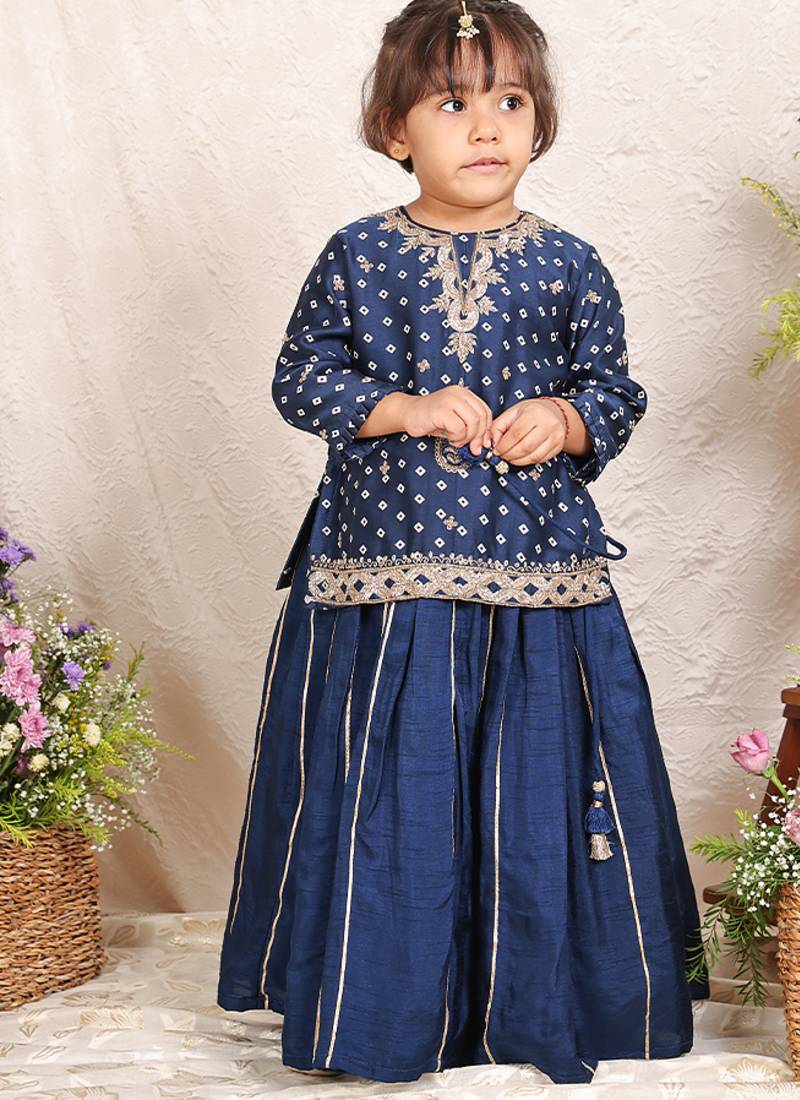 Navy blue embroidered chanderi kurta set
