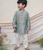 Sea green printed chanderi kurta set