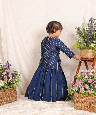 Navy blue embroidered chanderi kurta set 2